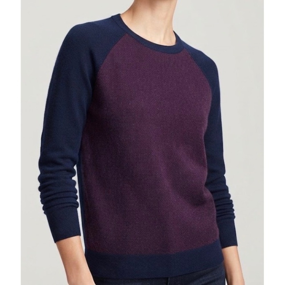 J.Crew Merino Wool Colorblock Raglan Sweater Navy Purple Women S